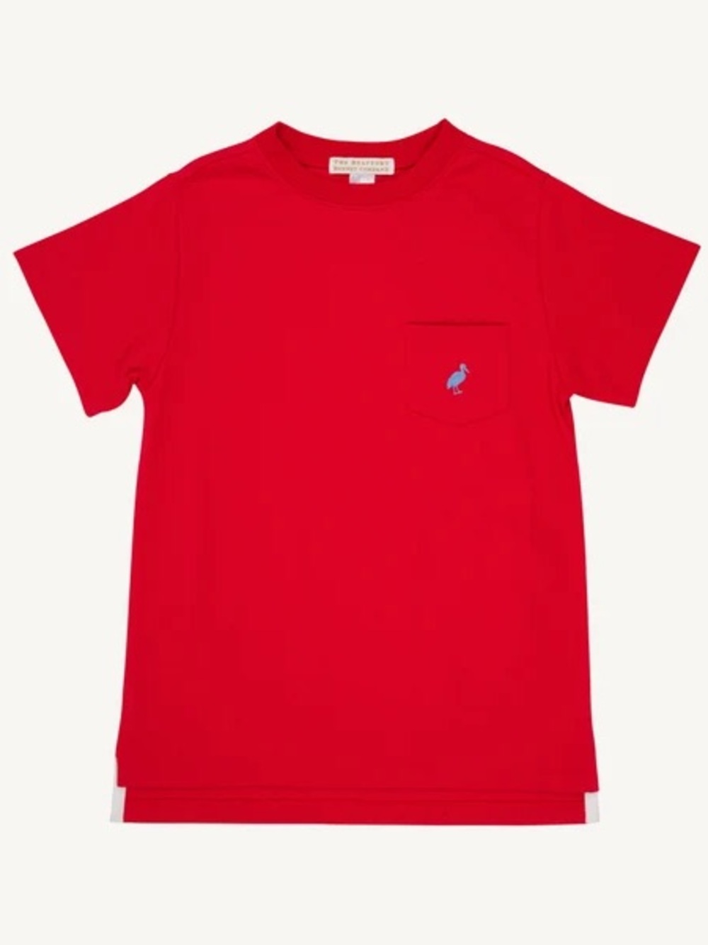 The Beaufort Bonnet Company Boys Red Pocket Tee with Embroidered Stork. Size 10